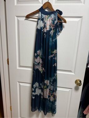 Tempo Paris Navy Floral Halter Maxi Dress